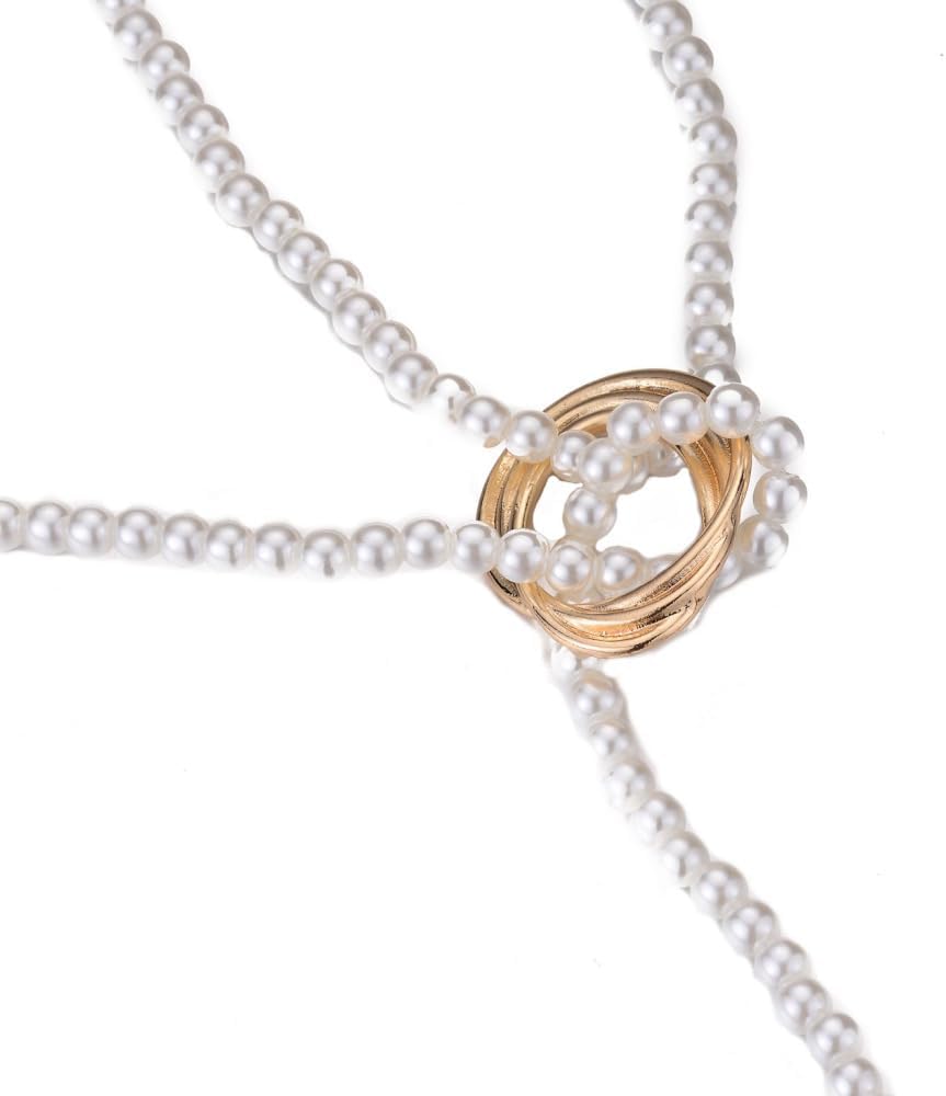 Lariat Necklace for Women Dainty Gold Pearl Necklaces Simple Minimalist Charm Jewelry for Women Gift