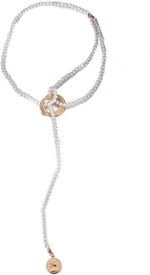 Lariat Necklace for Women Dainty Gold Pearl Necklaces Simple Minimalist Charm Jewelry for Women Gift