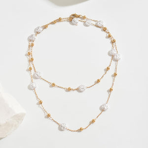 Lariat Necklace for Women Dainty Gold Pearl Necklaces Simple Minimalist Charm Jewelry for Women Gift
