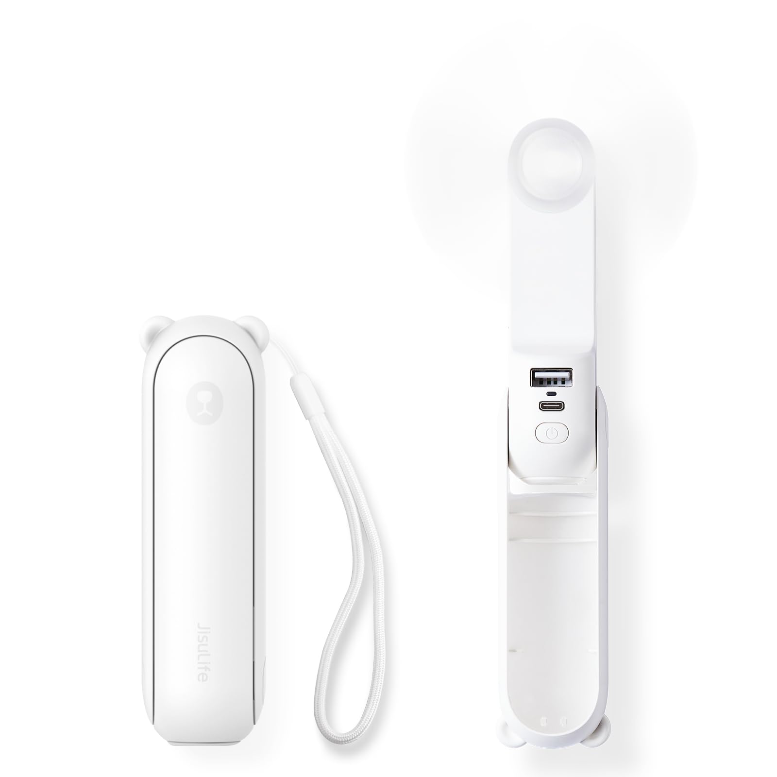 JISULIFE Handheld Mini Fan, 3 IN 1 USB Rechargeable Portable Fan [12-19 Working Hours] with Power Bank, Flashlight, Pocket Design for Travel/Summer/Concerts/Lash, Gifts for Women (Pink)