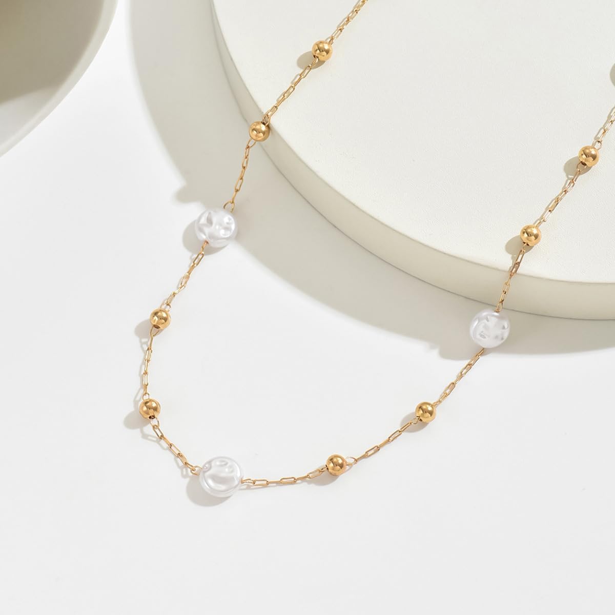 Lariat Necklace for Women Dainty Gold Pearl Necklaces Simple Minimalist Charm Jewelry for Women Gift