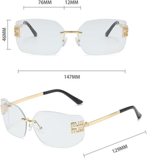 Fashion Rimless Square Sunglasses for Women Men Oversized Trendy Wrap Around Big Frame Sun Glasses