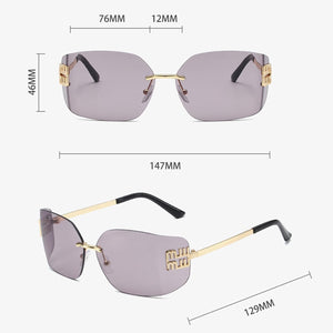 Fashion Rimless Square Sunglasses for Women Men Oversized Trendy Wrap Around Big Frame Sun Glasses