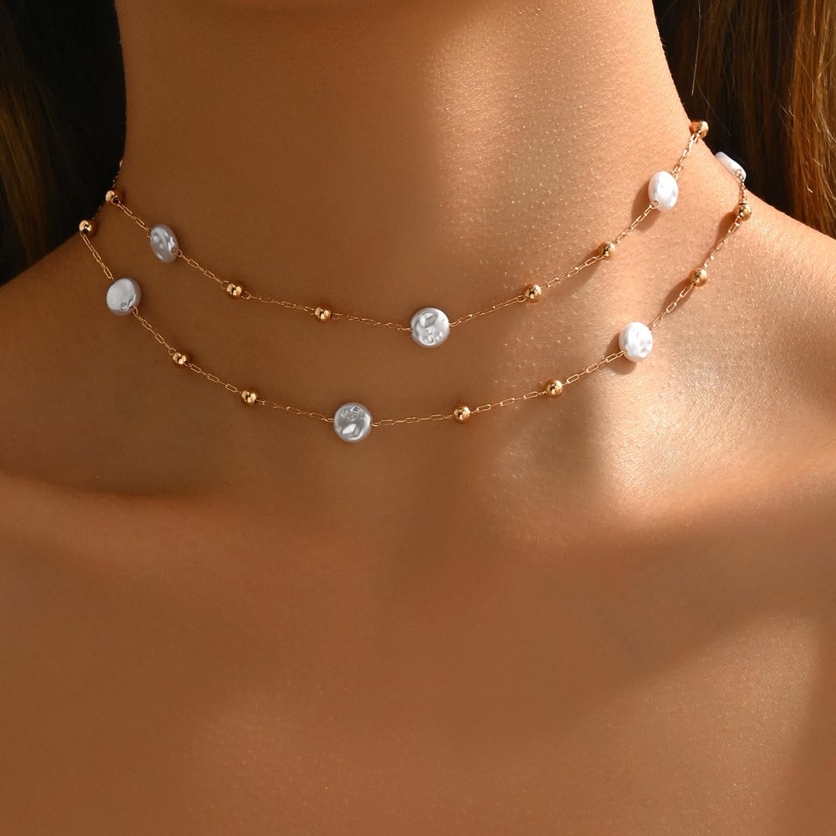 Lariat Necklace for Women Dainty Gold Pearl Necklaces Simple Minimalist Charm Jewelry for Women Gift