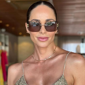 Fashion Rimless Square Sunglasses for Women Men Oversized Trendy Wrap Around Big Frame Sun Glasses