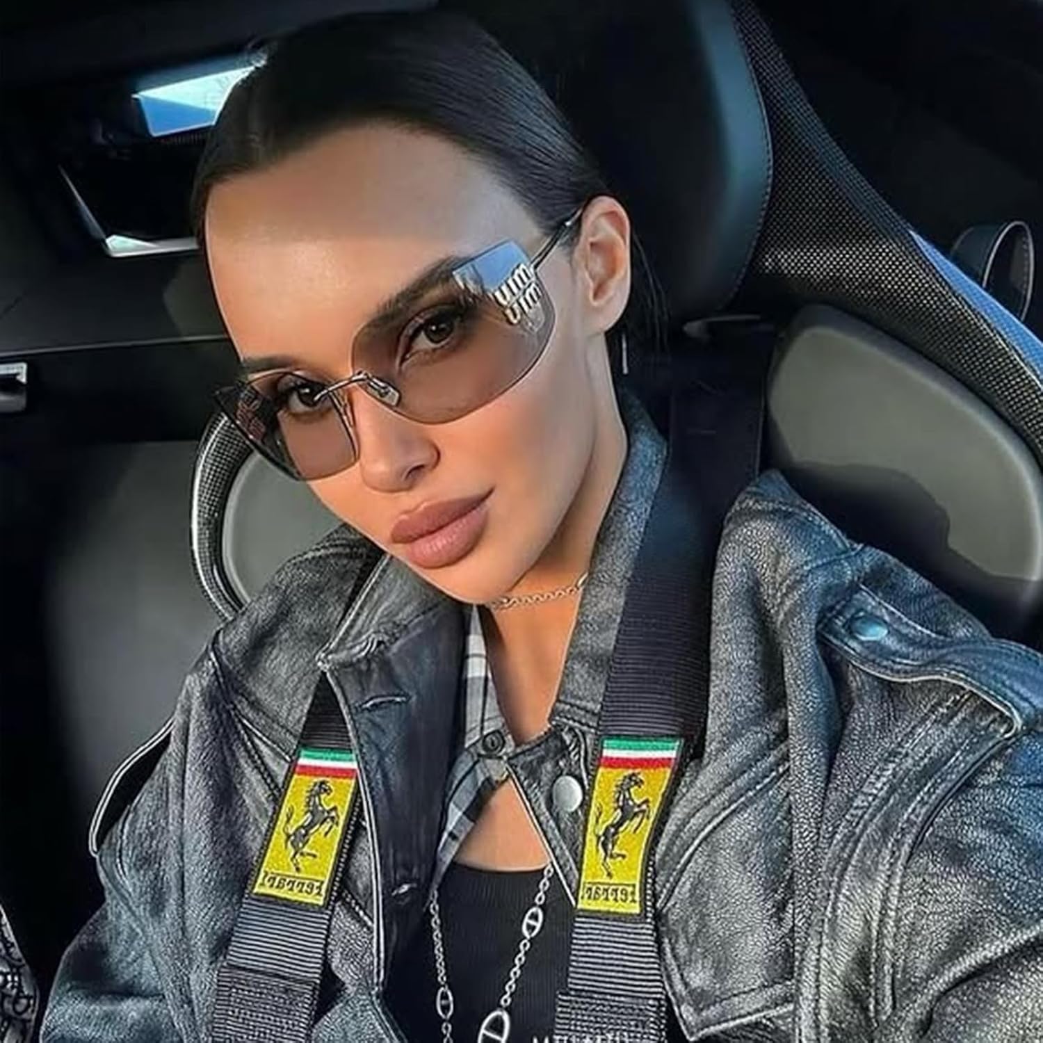 Fashion Rimless Square Sunglasses for Women Men Oversized Trendy Wrap Around Big Frame Sun Glasses