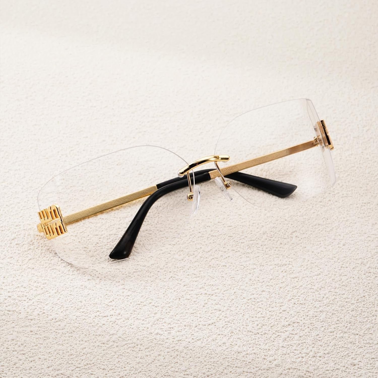 Fashion Rimless Square Sunglasses for Women Men Oversized Trendy Wrap Around Big Frame Sun Glasses