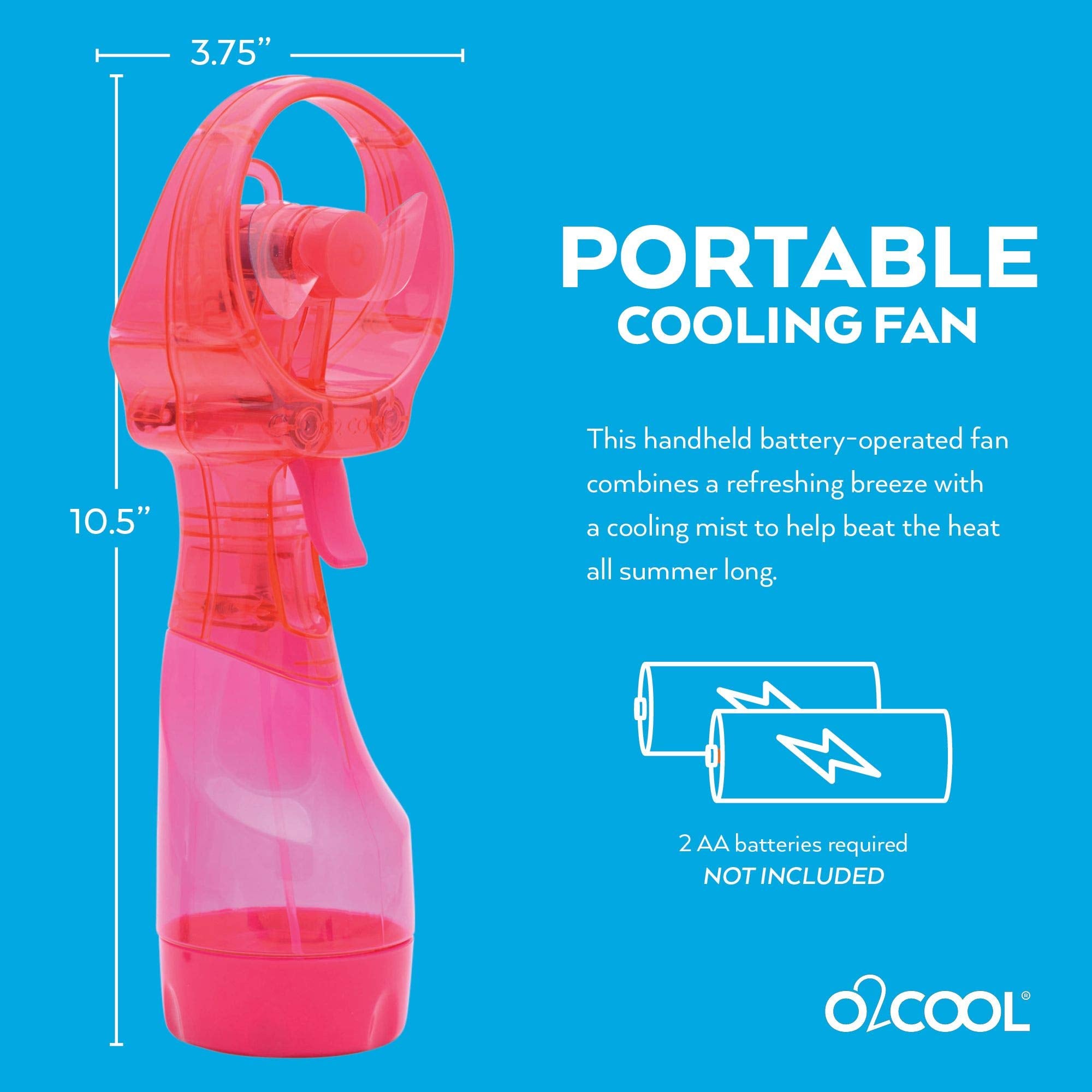 O2COOL Deluxe Handheld Battery Powered Water Misting Fan (Dark Blue) 2 Pack