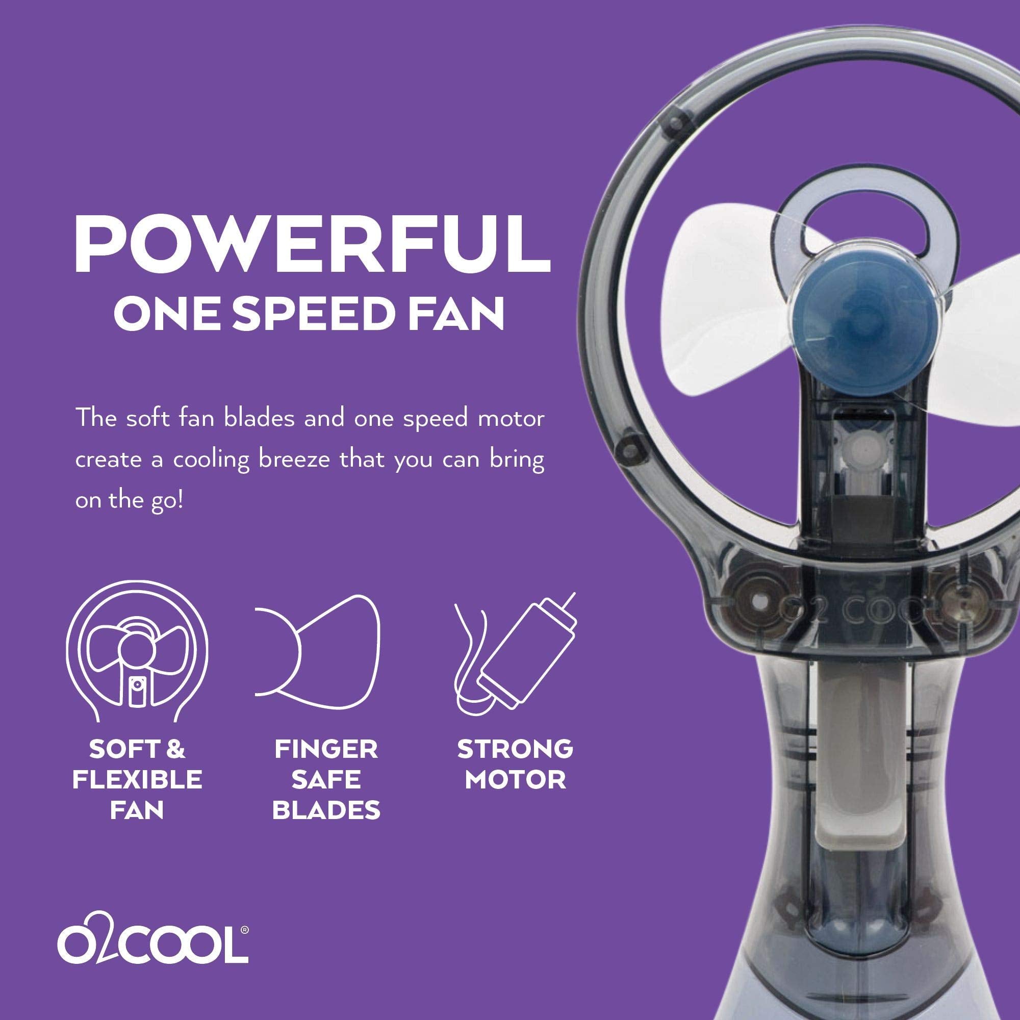 O2COOL Deluxe Handheld Battery Powered Water Misting Fan (Dark Blue) 2 Pack