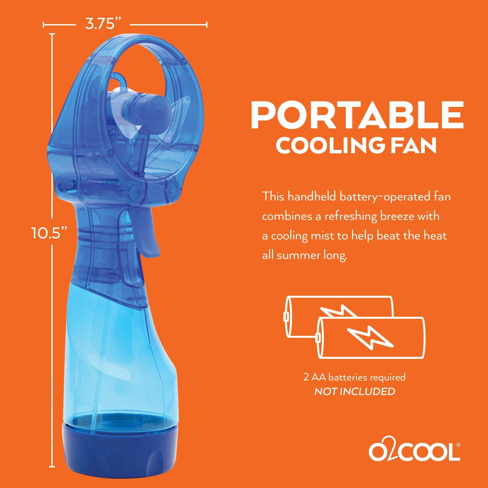 O2COOL Deluxe Handheld Battery Powered Water Misting Fan (Dark Blue) 2 Pack
