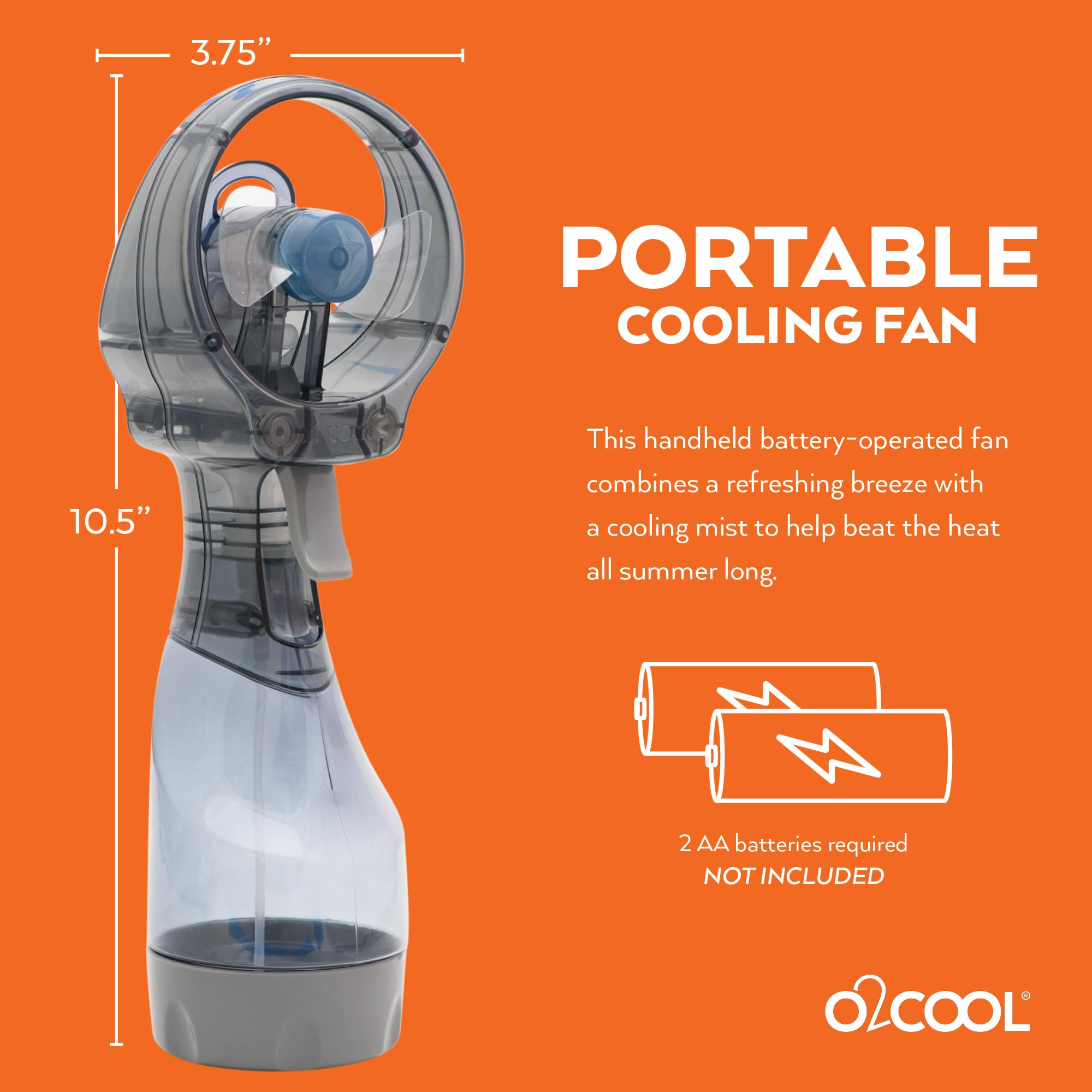 O2COOL Deluxe Handheld Battery Powered Water Misting Fan (Dark Blue) 2 Pack