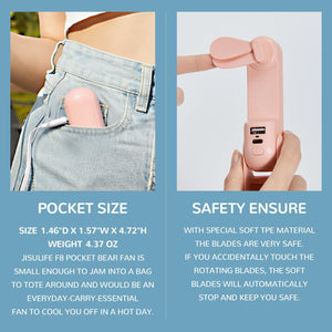 JISULIFE Handheld Mini Fan, 3 IN 1 USB Rechargeable Portable Fan [12-19 Working Hours] with Power Bank, Flashlight, Pocket Design for Travel/Summer/Concerts/Lash, Gifts for Women (Pink)