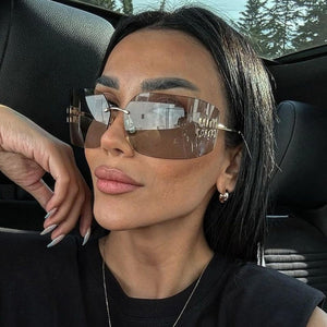 Fashion Rimless Square Sunglasses for Women Men Oversized Trendy Wrap Around Big Frame Sun Glasses