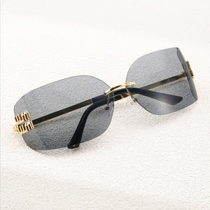 Fashion Rimless Square Sunglasses for Women Men Oversized Trendy Wrap Around Big Frame Sun Glasses