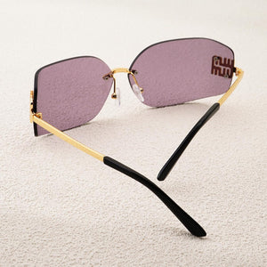 Fashion Rimless Square Sunglasses for Women Men Oversized Trendy Wrap Around Big Frame Sun Glasses