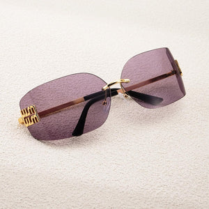 Fashion Rimless Square Sunglasses for Women Men Oversized Trendy Wrap Around Big Frame Sun Glasses