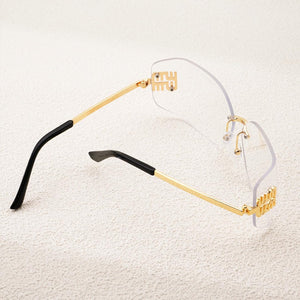Fashion Rimless Square Sunglasses for Women Men Oversized Trendy Wrap Around Big Frame Sun Glasses