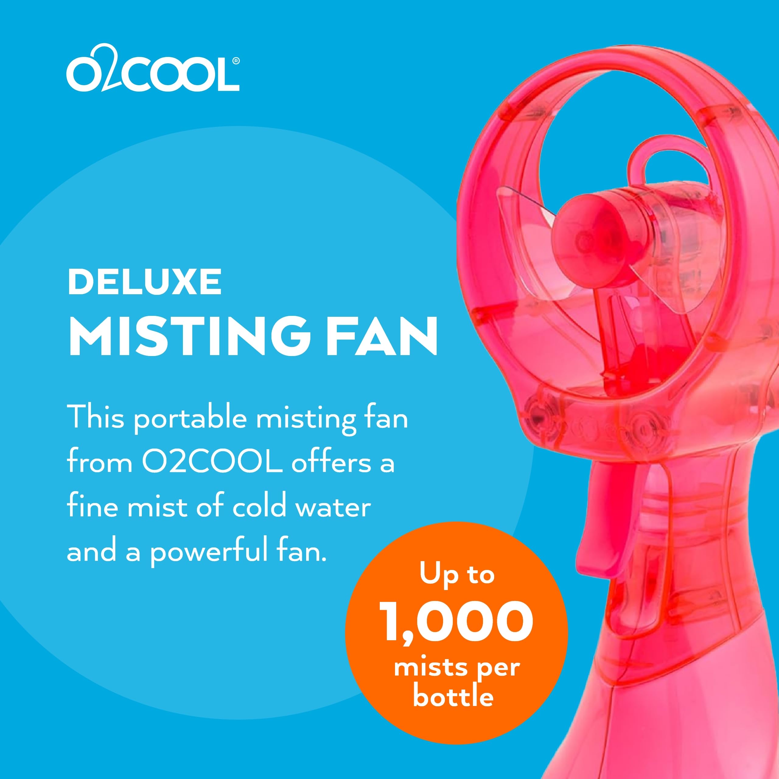 O2COOL Deluxe Handheld Battery Powered Water Misting Fan (Dark Blue) 2 Pack
