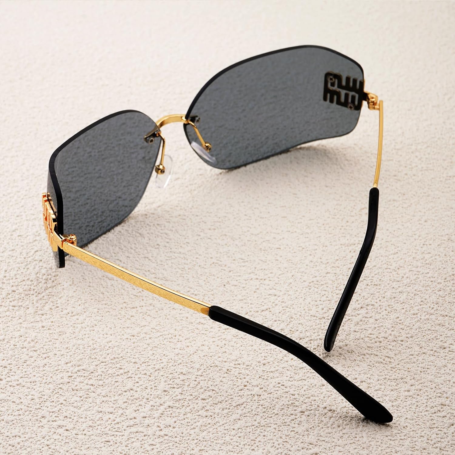 Fashion Rimless Square Sunglasses for Women Men Oversized Trendy Wrap Around Big Frame Sun Glasses