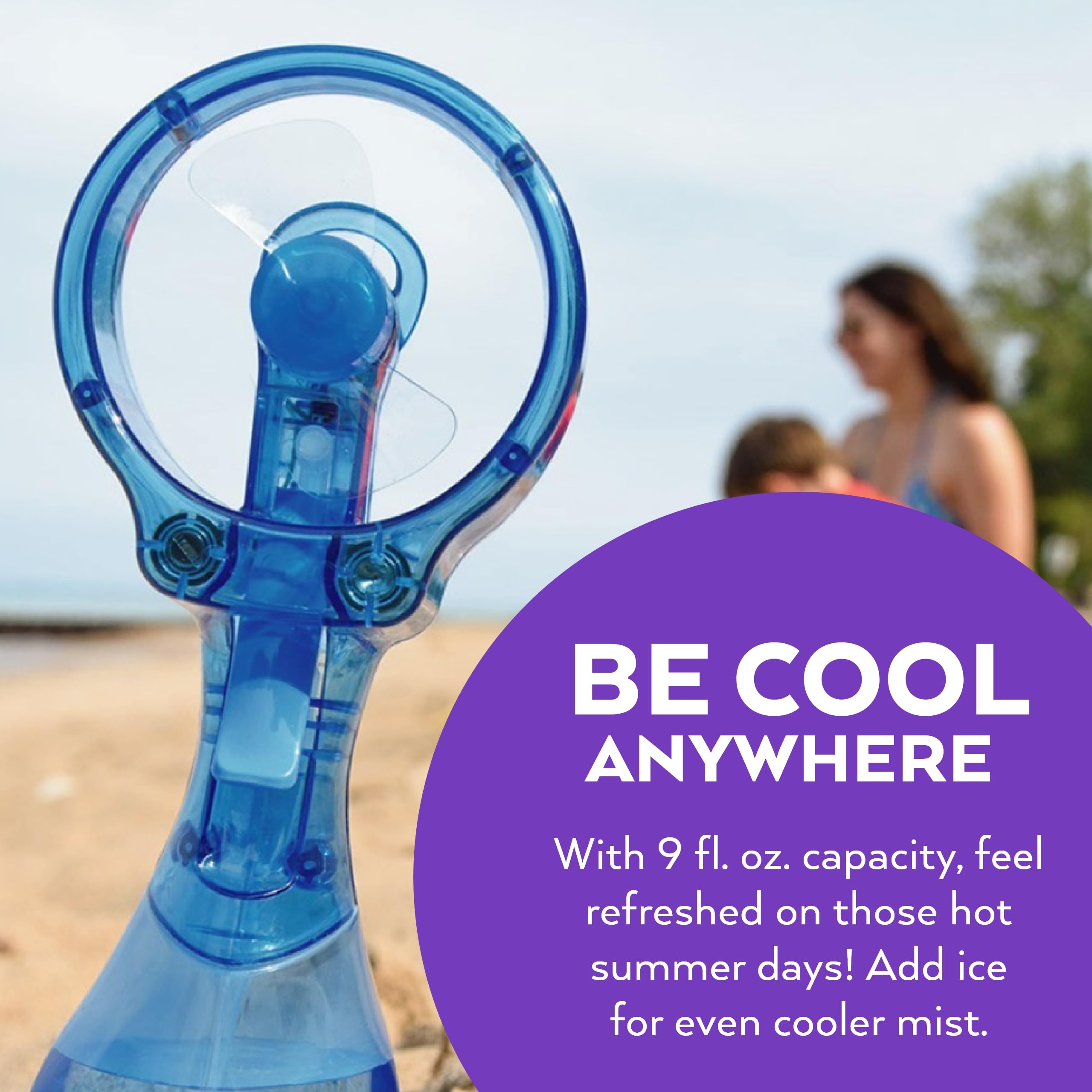 O2COOL Deluxe Handheld Battery Powered Water Misting Fan (Dark Blue) 2 Pack