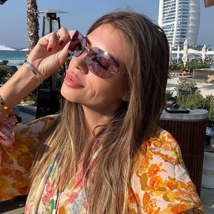 Fashion Rimless Square Sunglasses for Women Men Oversized Trendy Wrap Around Big Frame Sun Glasses