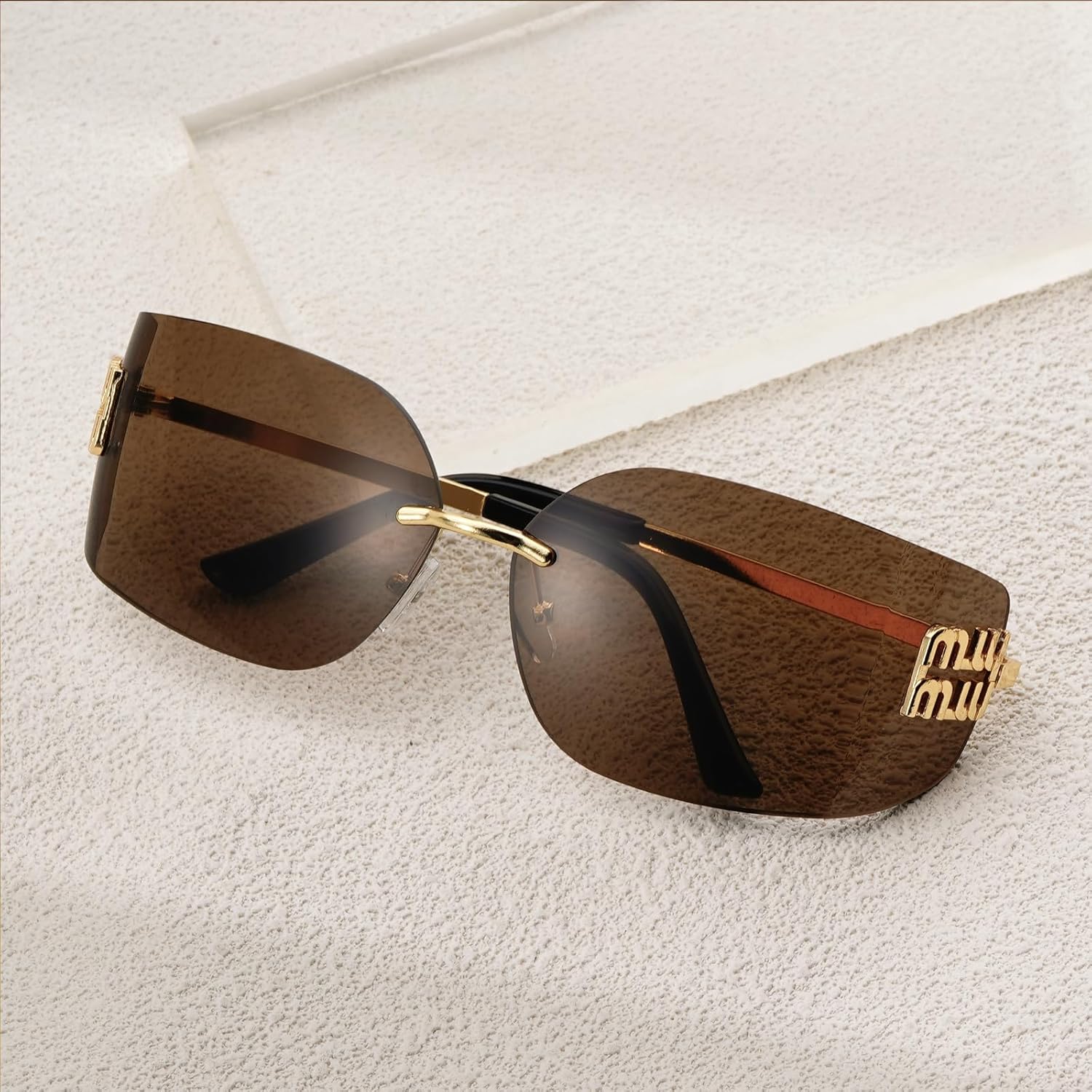Fashion Rimless Square Sunglasses for Women Men Oversized Trendy Wrap Around Big Frame Sun Glasses