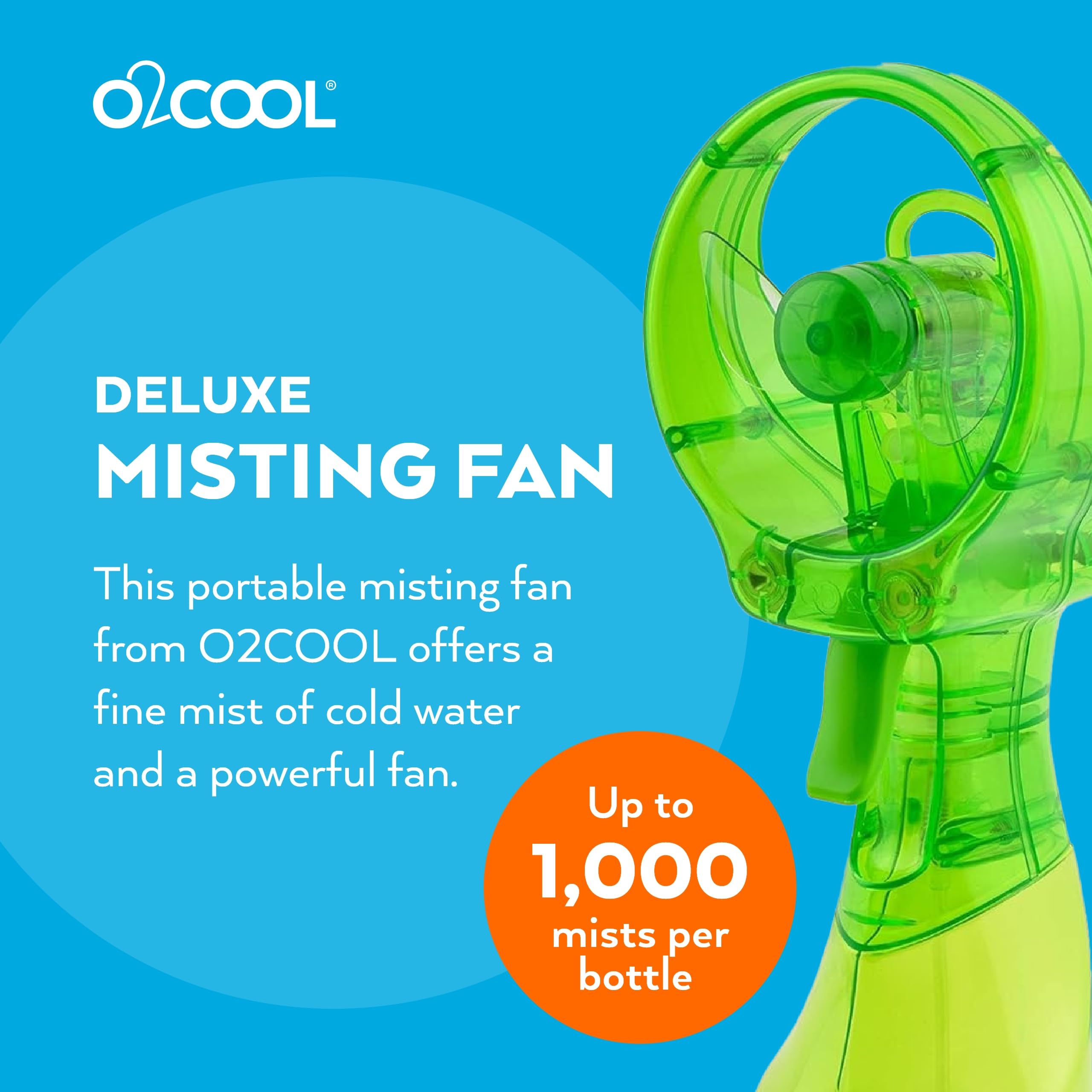 O2COOL Deluxe Handheld Battery Powered Water Misting Fan (Dark Blue) 2 Pack