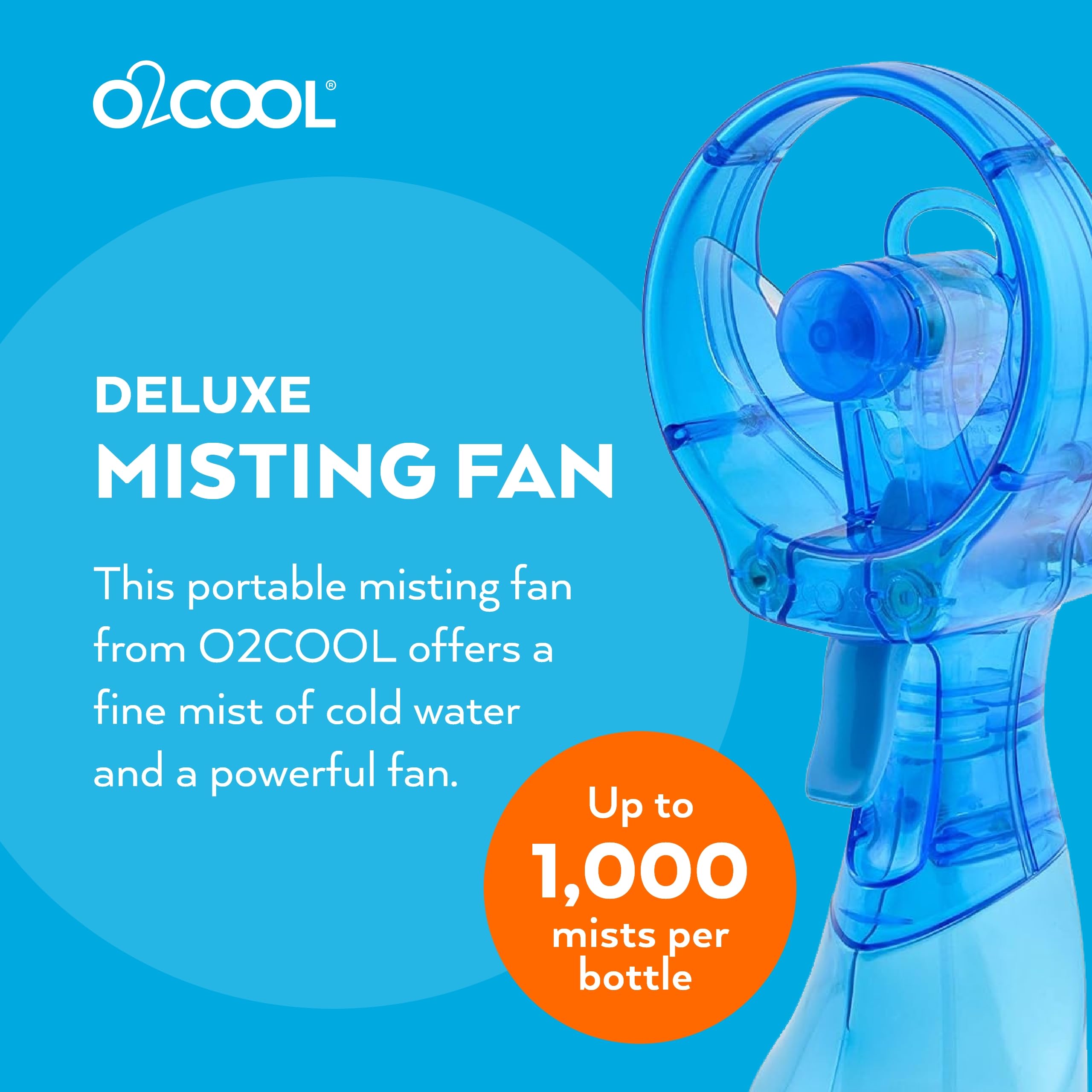 O2COOL Deluxe Handheld Battery Powered Water Misting Fan (Dark Blue) 2 Pack