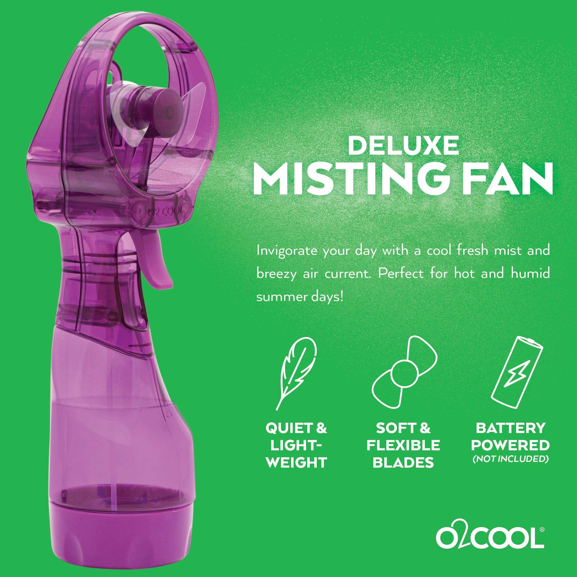 O2COOL Deluxe Handheld Battery Powered Water Misting Fan (Dark Blue) 2 Pack